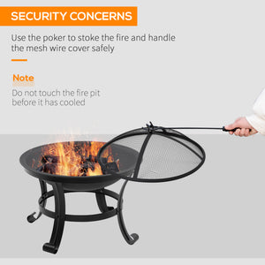 21.7" x 21.7" x 19.7" Outdoor Fire Pit with Mesh Lid, Wood Burner, Log Burning Bowl with Poker for Patio, Backyard, Black
