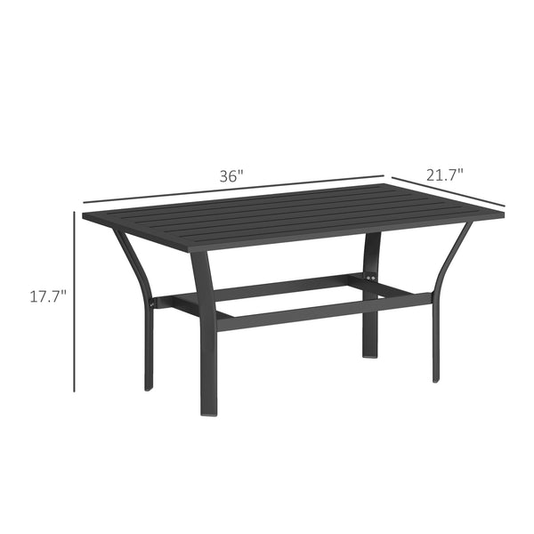 Outdoor Coffee Table, All-Weather Rectangle Metal Patio Coffee Table with Slatted Tabletop for Outside, Patio, Garden, Balcony, Backyard, Black
