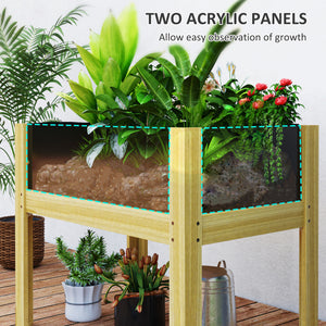 Wooden Raised Garden Bed Planter with Acrylic Panels, Elevated Planter Box Outdoor Raised Planter with Drainage Holes for Vegetables Flowers Herbs, 29.5" x 18.1" x 23.8"