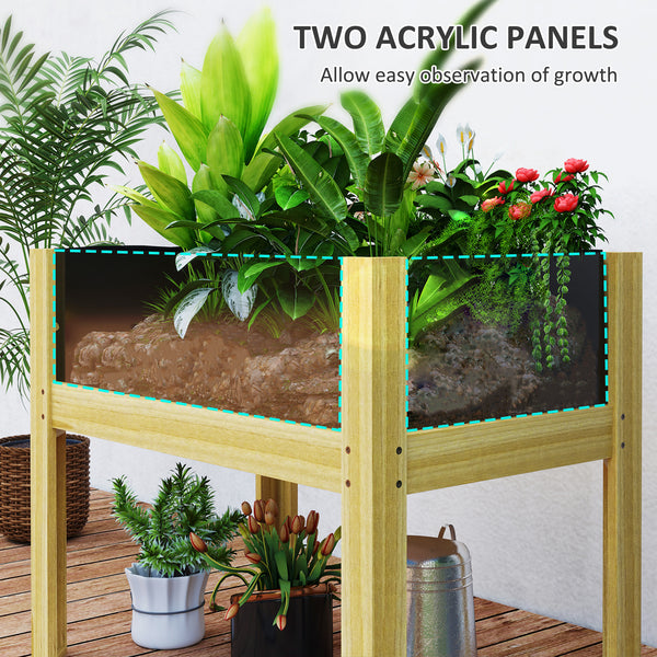 Wooden Raised Garden Bed Planter with Acrylic Panels, Elevated Planter Box Outdoor Raised Planter with Drainage Holes for Vegetables Flowers Herbs, 29.5" x 18.1" x 23.8"