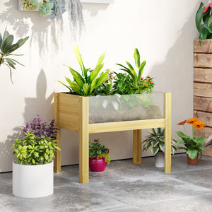 Wooden Raised Garden Bed Planter with Acrylic Panels, Elevated Planter Box Outdoor Raised Planter with Drainage Holes for Vegetables Flowers Herbs, 29.5" x 18.1" x 23.8"