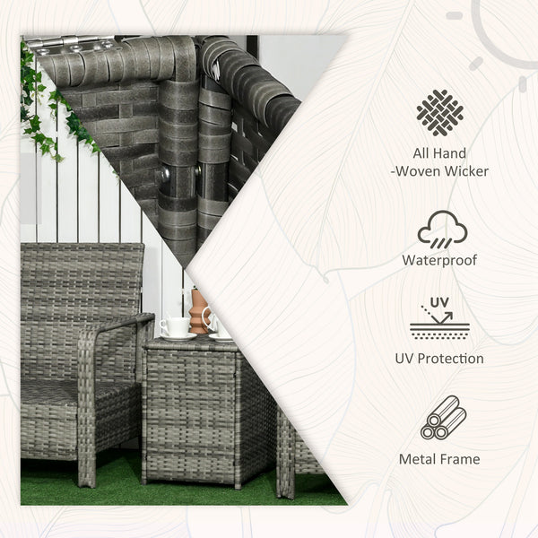 3 Pieces Rattan Bistro Set, Wicker Garden Furniture Set with Storage 
 Coffee Table and Chairs, Thickened Cushions for Outdoor, Patio, Balcony, Orange