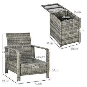 3 Pieces Rattan Bistro Set, Wicker Garden Furniture Set with Storage 
 Coffee Table and Chairs, Thickened Cushions for Outdoor, Patio, Balcony, Orange