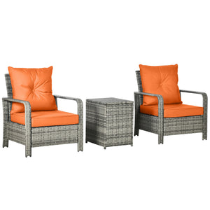 3 Pieces Rattan Bistro Set, Wicker Garden Furniture Set with Storage 
 Coffee Table and Chairs, Thickened Cushions for Outdoor, Patio, Balcony, Orange