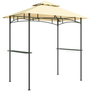 2.4 x 1.5 m (8' x 5') Grill Gazebo Canopy with LED Lights, Double Tiered Outdoor BBQ Gazebo Shelter with 2 Side Shelves, Storage Basket and Hooks for Garden, Barbecue, Picnic, Beige