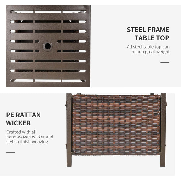 21.75" Outdoor Rattan Wicker Patio Coffee Table with Umbrella Hole, Patio Side Table with Slatted Metal Top, Suitable for Garden, Backyard, Brown