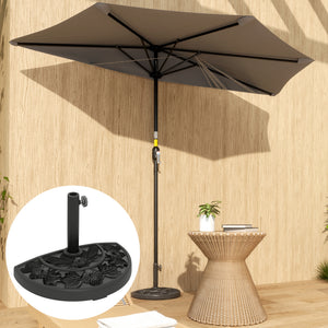 Half Umbrella Base, 21 lbs Concrete Half Umbrella Stand Outdoor Umbrella Base with Flower-Leaf Design, Patio Umbrella Stand for Outdoor Lawn Poolside, Black