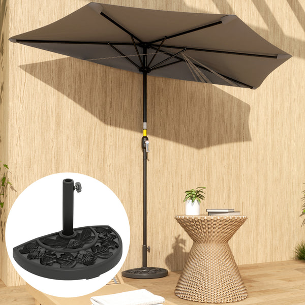 Half Umbrella Base, 21 lbs Concrete Half Umbrella Stand Outdoor Umbrella Base with Flower-Leaf Design, Patio Umbrella Stand for Outdoor Lawn Poolside, Black