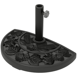 Half Umbrella Base, 21 lbs Concrete Half Umbrella Stand Outdoor Umbrella Base with Flower-Leaf Design, Patio Umbrella Stand for Outdoor Lawn Poolside, Black