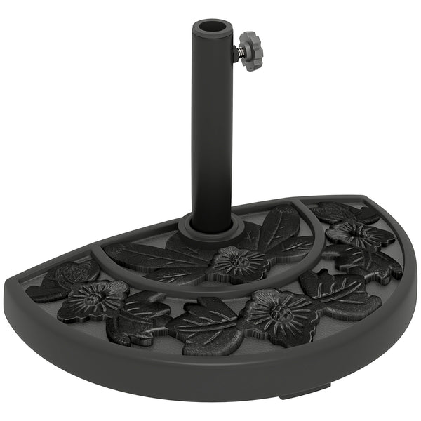 Half Umbrella Base, 21 lbs Concrete Half Umbrella Stand Outdoor Umbrella Base with Flower-Leaf Design, Patio Umbrella Stand for Outdoor Lawn Poolside, Black