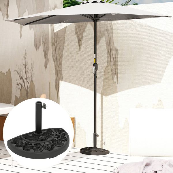 Half Umbrella Base, 21 lbs Concrete Half Umbrella Stand Outdoor Umbrella Base with Flower-Leaf Design, Patio Umbrella Stand for Outdoor Lawn Poolside, Black