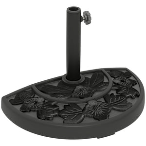 Half Umbrella Base, 21 lbs Concrete Half Umbrella Stand Outdoor Umbrella Base with Flower-Leaf Design, Patio Umbrella Stand for Outdoor Lawn Poolside, Black