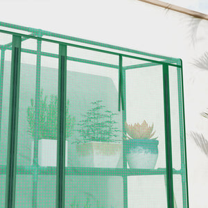 Lean-to Mini Greenhouse with 3 Tier Shelves, Portable Garden Hot House with 3 Roll-Up Doors for Indoor Outdoor, 84.6"x18.1"x56.7", Green
