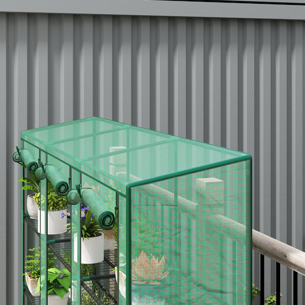 Lean-to Mini Greenhouse with 3 Tier Shelves, Portable Garden Hot House with 3 Roll-Up Doors for Indoor Outdoor, 84.6"x18.1"x56.7", Green