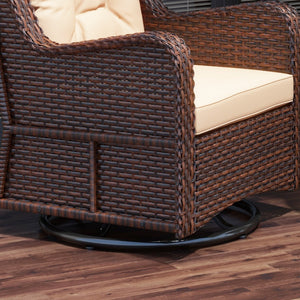 PE Rattan 360° Swivel Patio Chair with Cushion, Patio Wicker Chair with Armrest, Backrest, Brown