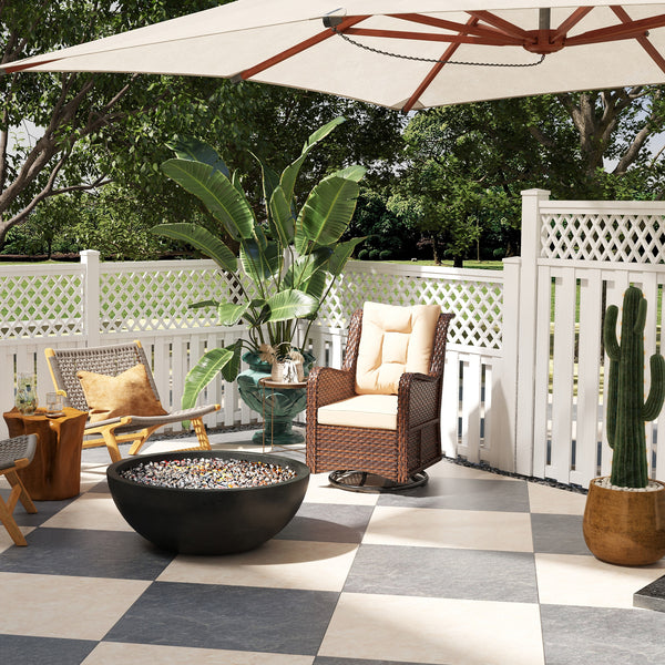 PE Rattan 360° Swivel Patio Chair with Cushion, Patio Wicker Chair with Armrest, Backrest, Brown