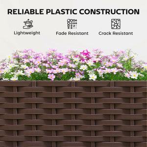 Plastic Raised Planter with Trellis, Self Watering Raised Bed for Garden with Wheels, Drainage Holes and Plugs for Climbing Plants, Outdoor Elevated Planter Box for Vegetables Flowers Herbs