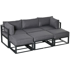 6 Pieces Outdoor Patio Furniture Set, Space-Saving Aluminum Outdoor Daybed, Thickened Cushions, Outdoor Sectional Conversation Set with Coffee Table, Footstools, Grey