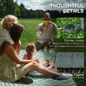 Reversible Outdoor Rug with Carry Bag, 9' x 12' Waterproof Plastic Straw Floor Mat, Portable RV Camping Carpet for Backyard, Deck, Picnic, Beach, Green and Cream