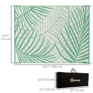 Reversible Outdoor Rug with Carry Bag, 9' x 12' Waterproof Plastic Straw Floor Mat, Portable RV Camping Carpet for Backyard, Deck, Picnic, Beach, Green and Cream