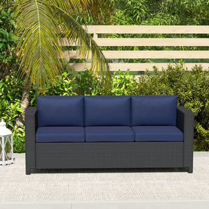 Deluxe 3 Seat Rattan Wicker Sofa Garden Outdoor Patio Furniture with Cushion, Navy Blue
