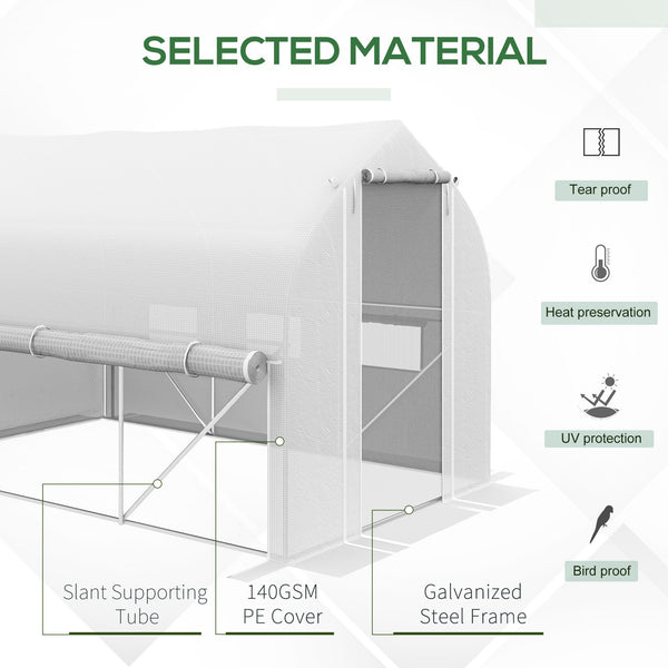 3 x 2(m) Walk-in Polytunnel Greenhouse, Zipped Roll Up Sidewalls, Mesh Door, 6 Mesh Windows, Tunnel Warm House Tent with PE Cover, Complimentary Plant Labels and Gloves, White