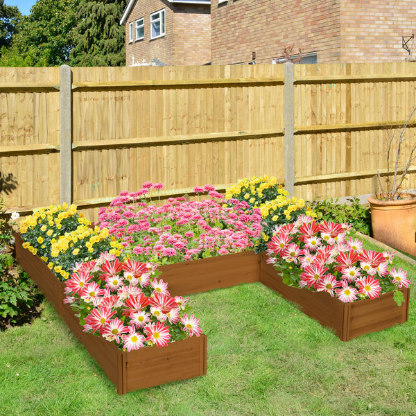 DIY 5-box Wooden Raised Garden Bed Kit with Open Bottom, Outdoor Elevated Planter Box for Outdoor Plants, Vegetables, Flowers, Herbs, Brown