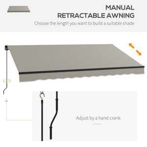  12' x 10' Retractable Awning, Patio Awning Sunshade Shelter with Manual Crank Handle, 280gsm UV Resistant Fabric and Aluminum Frame, for Balcony, Yard, Light Grey
