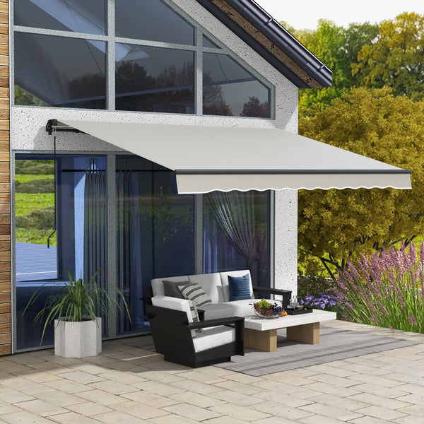  12' x 10' Retractable Awning, Patio Awning Sunshade Shelter with Manual Crank Handle, 280gsm UV Resistant Fabric and Aluminum Frame, for Balcony, Yard, Light Grey