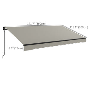  12' x 10' Retractable Awning, Patio Awning Sunshade Shelter with Manual Crank Handle, 280gsm UV Resistant Fabric and Aluminum Frame, for Balcony, Yard, Light Grey
