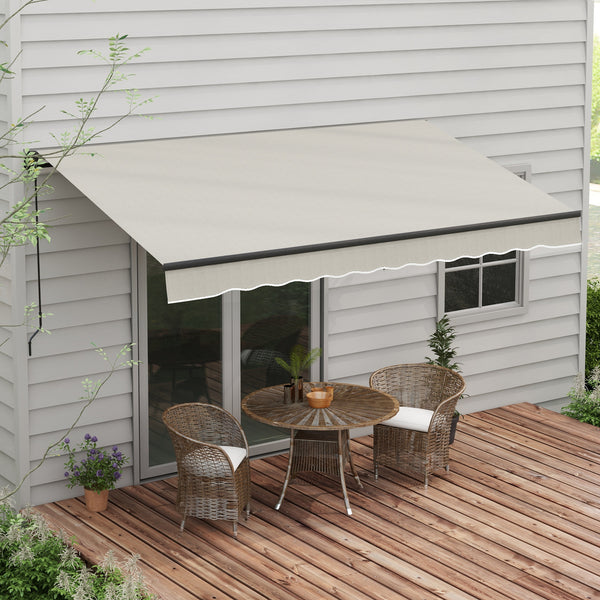 12' x 10' Retractable Awning, Patio Awning Sunshade Shelter with Manual Crank Handle, 280gsm UV Resistant Fabric and Aluminum Frame, for Balcony, Yard, Light Grey