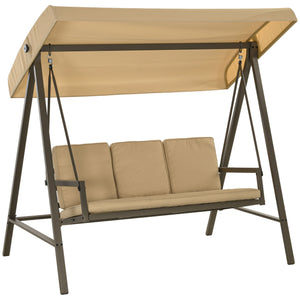 3 Seater Patio Swing Chair, Porch Swing with Adjustable Canopy, Removable Cushions and Steel Frame, Outdoor Swing Seat for Garden, Backyard, Lawn, Beige