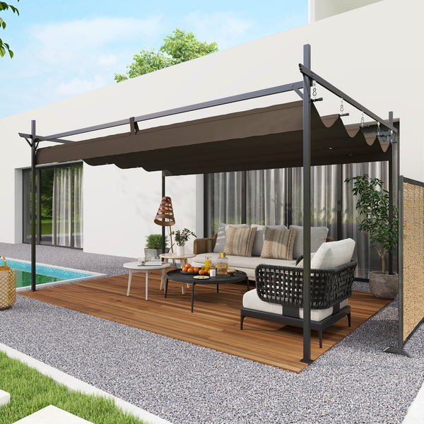 10' x 13' Retractable Pergola Canopy with Stronger Metal Frame, Outdoor Pergola Sun Shade Shelter for Garden, Patio, Backyard, Deck, Brown