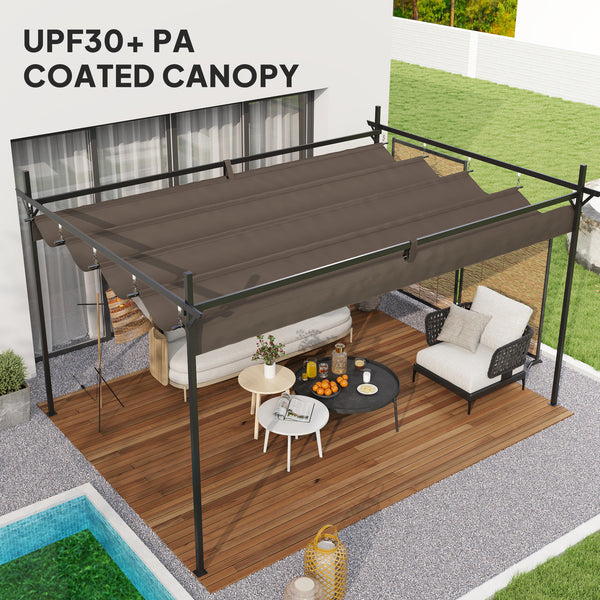 10' x 13' Retractable Pergola Canopy with Stronger Metal Frame, Outdoor Pergola Sun Shade Shelter for Garden, Patio, Backyard, Deck, Brown