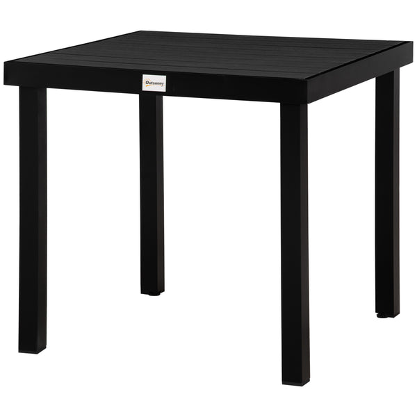 Outdoor Dining Table for 4 People, Square Patio Table with Aluminum Metal Legs for Garden, Lawn, Woodgrain Black