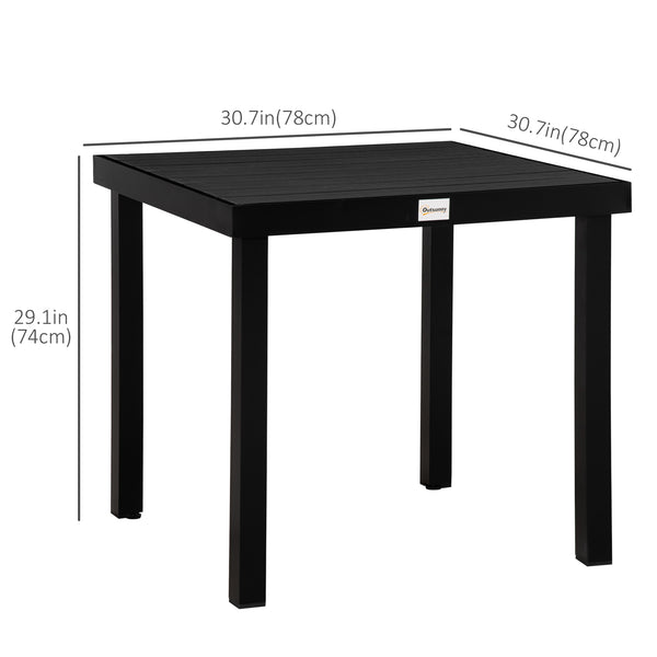 Outdoor Dining Table for 4 People, Square Patio Table with Aluminum Metal Legs for Garden, Lawn, Woodgrain Black