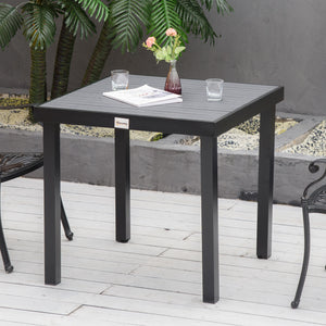 Outdoor Dining Table for 4 People, Square Patio Table with Aluminum Metal Legs for Garden, Lawn, Woodgrain Black