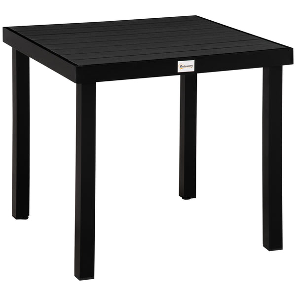 Outdoor Dining Table for 4 People, Square Patio Table with Aluminum Metal Legs for Garden, Lawn, Woodgrain Black