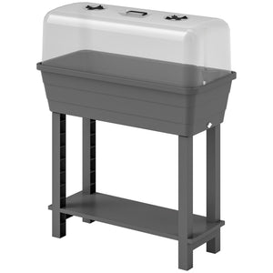 41L Self Watering Raised Garden Bed with Ventilation Transparent Lid Greenhouse, Storage Shelf, Planter Box with Water Level Indicator, 29.5" x 14.2" x 36.2", Dark Grey