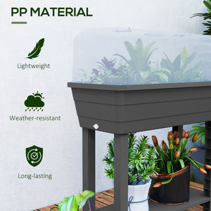 41L Self Watering Raised Garden Bed with Ventilation Transparent Lid Greenhouse, Storage Shelf, Planter Box with Water Level Indicator, 29.5" x 14.2" x 36.2", Dark Grey