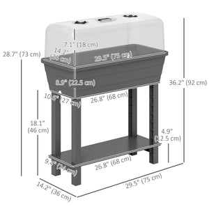 41L Self Watering Raised Garden Bed with Ventilation Transparent Lid Greenhouse, Storage Shelf, Planter Box with Water Level Indicator, 29.5" x 14.2" x 36.2", Dark Grey