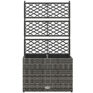 22L Raised Garden Box with Trellis, PE Rattan Free Standing Flower Raised Garden Bed with Two Plant Boxes, Garden Planter Box for Climbing Plants, Mixed Grey