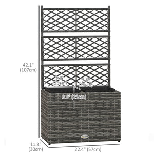 22L Raised Garden Box with Trellis, PE Rattan Free Standing Flower Raised Garden Bed with Two Plant Boxes, Garden Planter Box for Climbing Plants, Mixed Grey