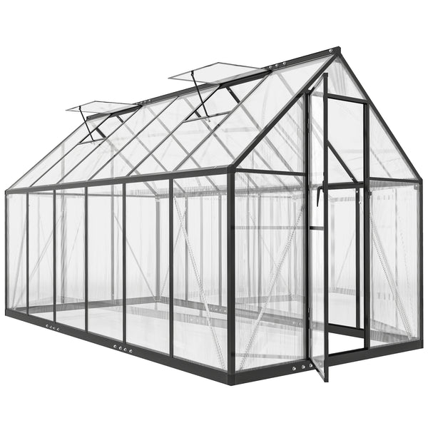 11x6 ft Polycarbonate Greenhouse with Swing Door and Two Adjustable Roof Vents, Aluminum Walk-in Greenhouse Outdoor Greenhouse for Patio Garden Backyard, Black