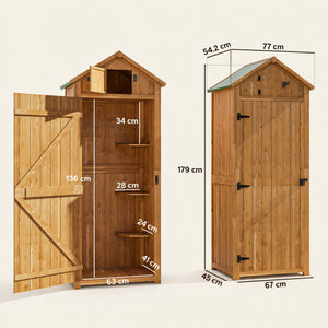ROWAN Wooden Storage Cabinet w/ Shelves, Tilt Roof & Lockable Double Doors, Brown
