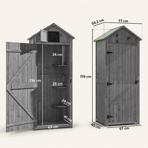 ROWAN Wooden Storage Cabinet w/ Shelves, Tilt Roof & Lockable Double Doors, Grey