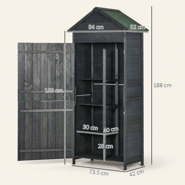 ROWAN Wooden Storage Shed with Lockable Double Doors & Shelves, Grey