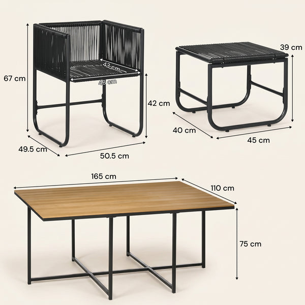 ARVOYA 10 Seater Rattan Garden Furniture Set with Wood Grain Top Table, Black