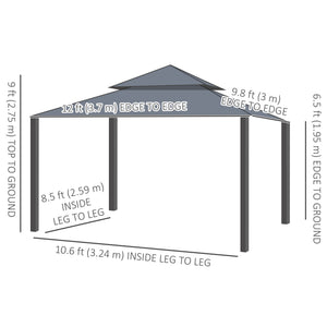  10' x 12' Patio Gazebo, Double Roof Outdoor Gazebo Canopy Shelter with Netting and Curtains, Solid Metal Frame for Garden, Lawn and Deck, Beige