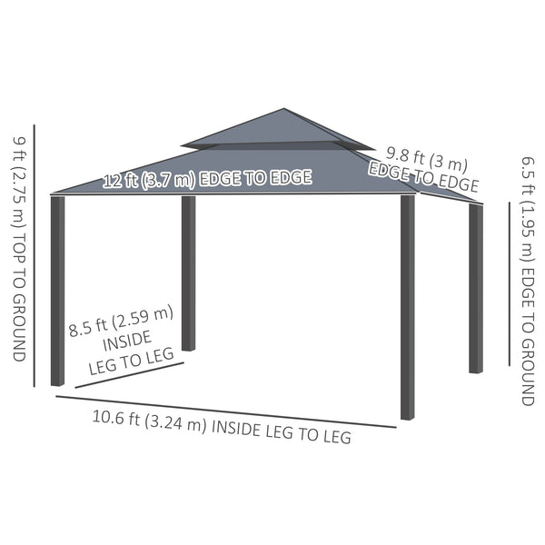  10' x 12' Patio Gazebo, Double Roof Outdoor Gazebo Canopy Shelter with Netting and Curtains, Solid Metal Frame for Garden, Lawn and Deck, Beige